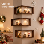 LED Corner Floating Shelves Set of 3 | Wall-Mounted Figure Display Shelf | Cozy Wood Collection Decor