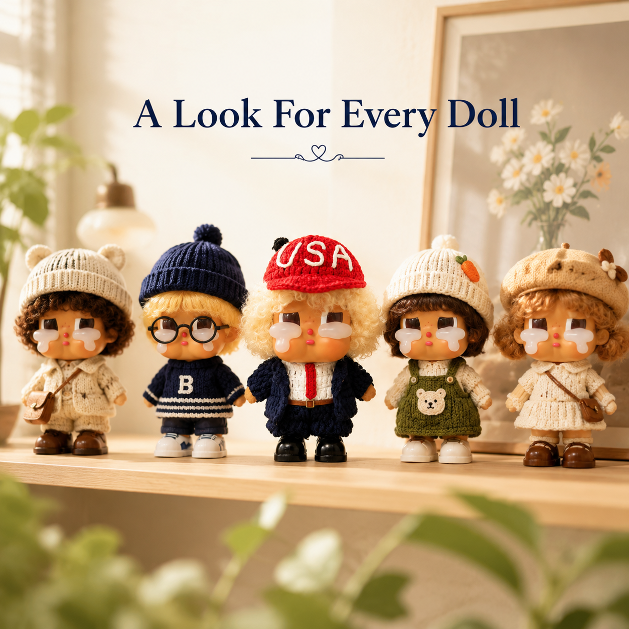 Handmade Knit USA Suit Doll Outfit | Statesman Blazer + Red Tie + USA Cap | Collectible Doll Clothes Set