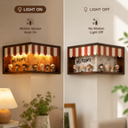 Corner Storefront LED Display Shelf | Wooden Awning Diorama Shelf | Wall Corner Figure Showcase Decor