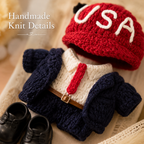 Handmade Knit USA Suit Doll Outfit | Statesman Blazer + Red Tie + USA Cap | Collectible Doll Clothes Set