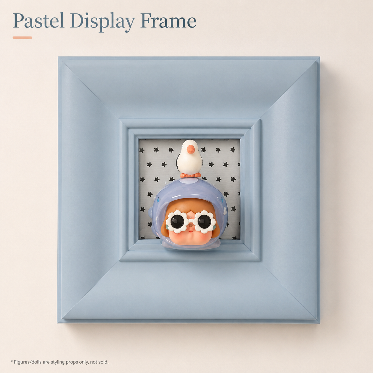 Blue Wall-Mounted Shadow Box Frame | Mini Figure Display Niche | Cute Deep Picture Frame Decor