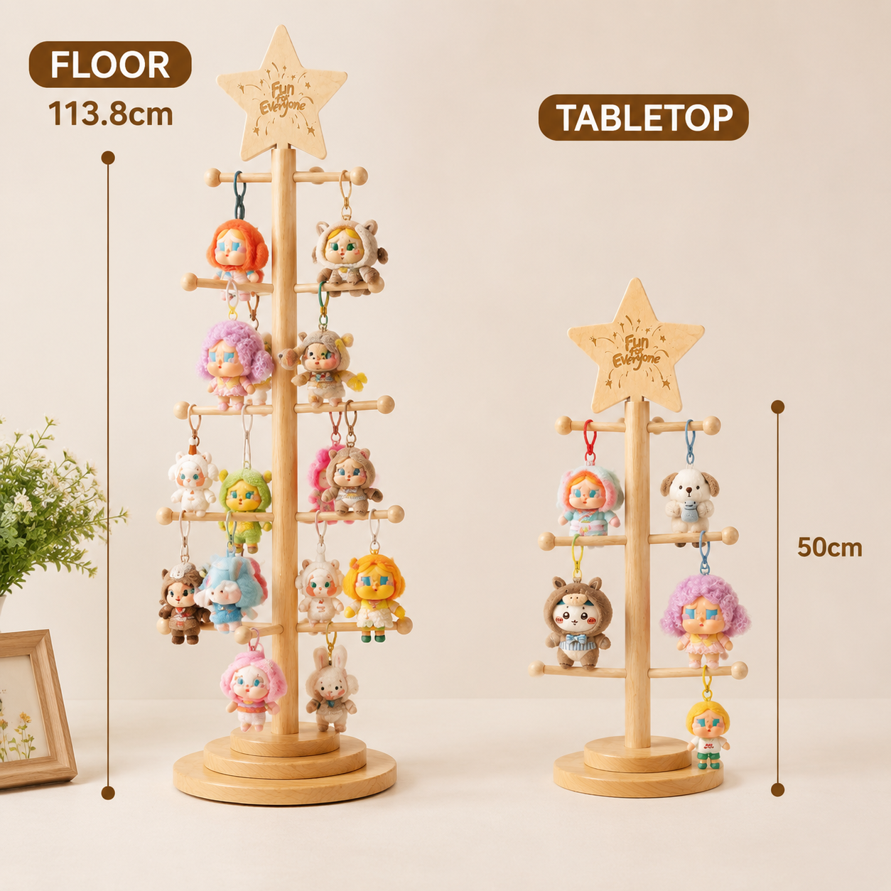 Rotating Wooden Keychain Display Stand | Plush Charm Organizer Tree | Star-Top Collection Showcase