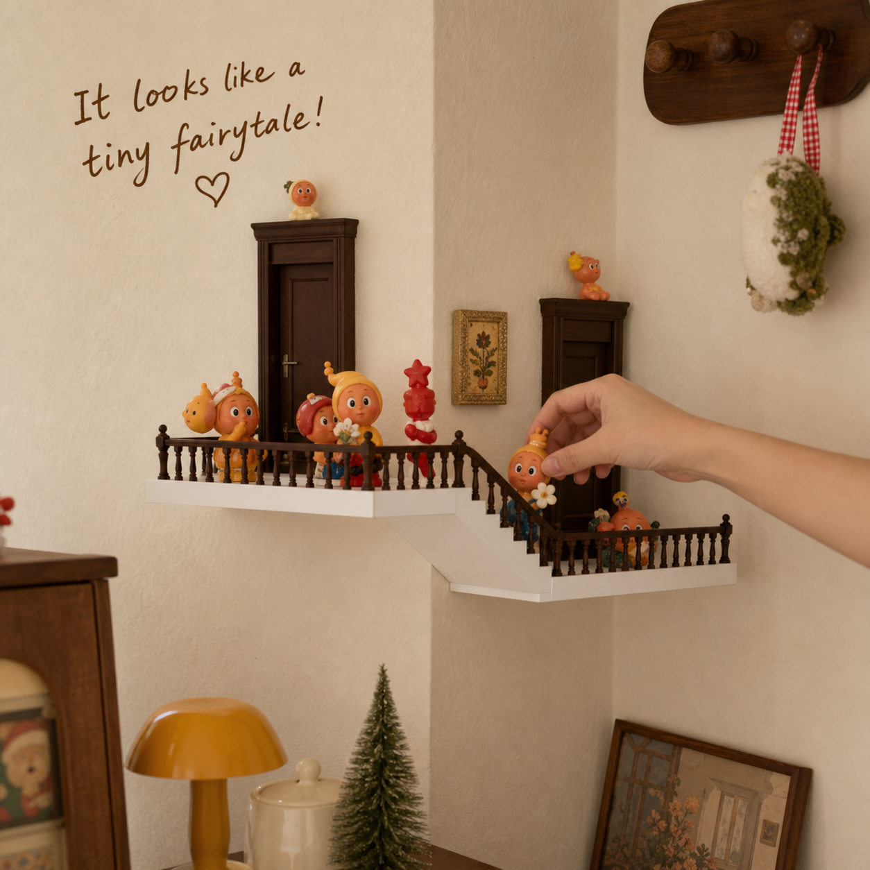 Corner Staircase Wall Display Shelf | Fairytale Banister Figure Shelf | Blind Box Corner Showcase Decor