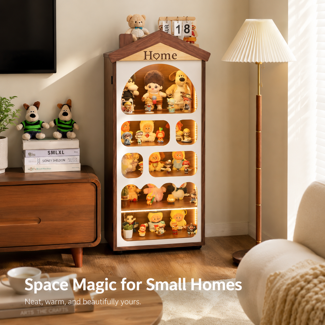 House-Shaped LED Display Cabinet | Floor-Standing Figure Showcase | 5-Tier Dustproof Collection Cabinet