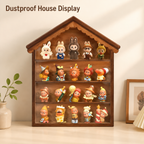 House-Shaped Wooden Display Shelf | 4-Tier Wall-Mounted Figure Showcase | Blind Box Collection Organizer