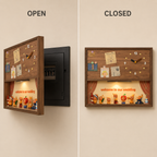 Silent Wall Clock Display Shadow Box | Figure Diorama + Motion LED Light | Meter Box Cover Decor