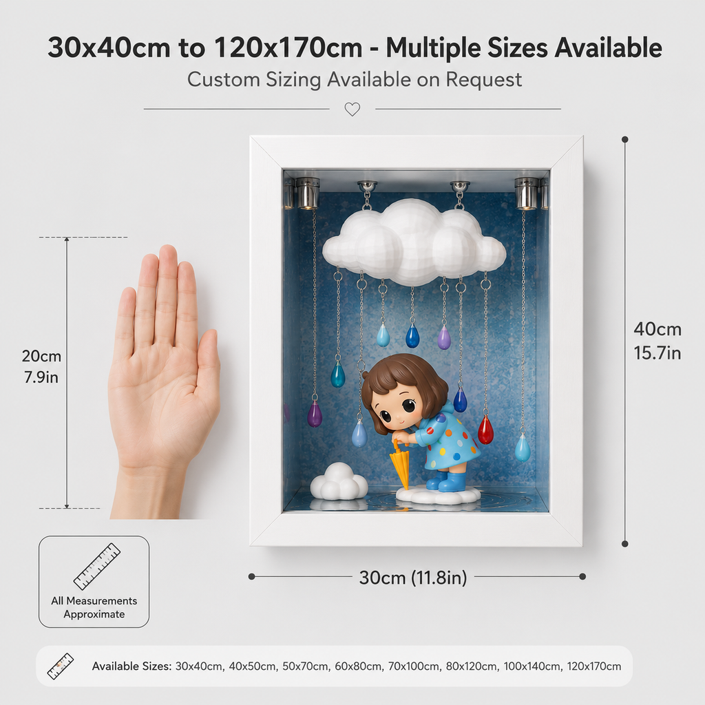 LED Rain Cloud Shadow Box Night Light | Glowing Cloud Figure Display Frame | Cozy USB Desk Lamp Decor