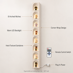 Tall Arched Niche LED Display Shelf | 8-Tier Corner-Wrap Figure Showcase | Vertical Wall-Mounted Collection Decor