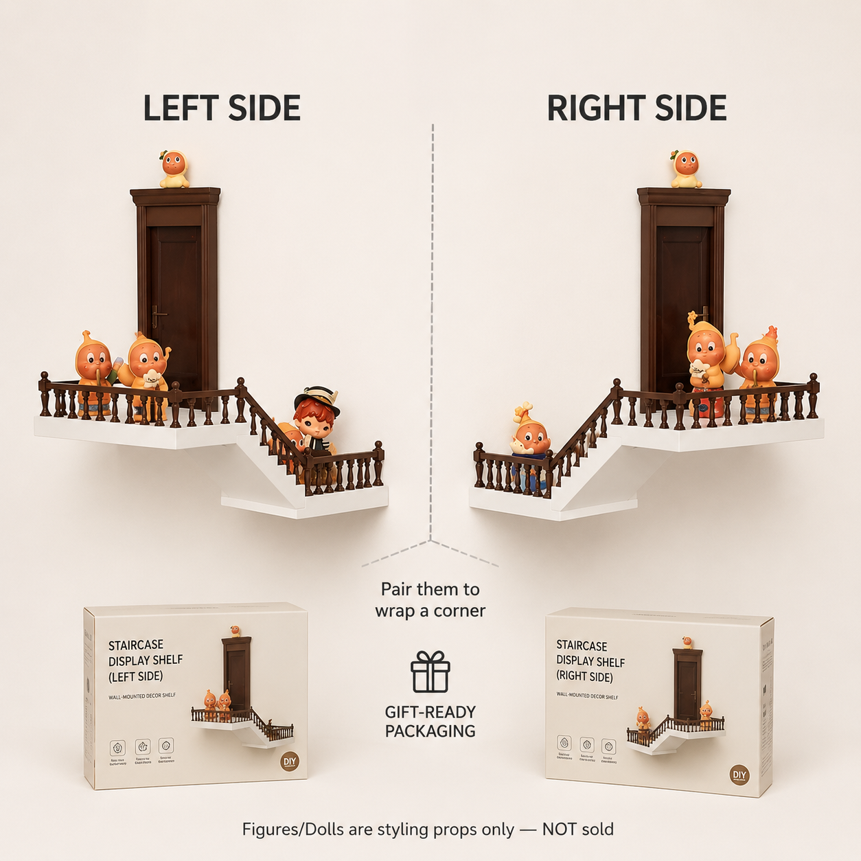 Corner Staircase Wall Display Shelf | Fairytale Banister Figure Shelf | Blind Box Corner Showcase Decor