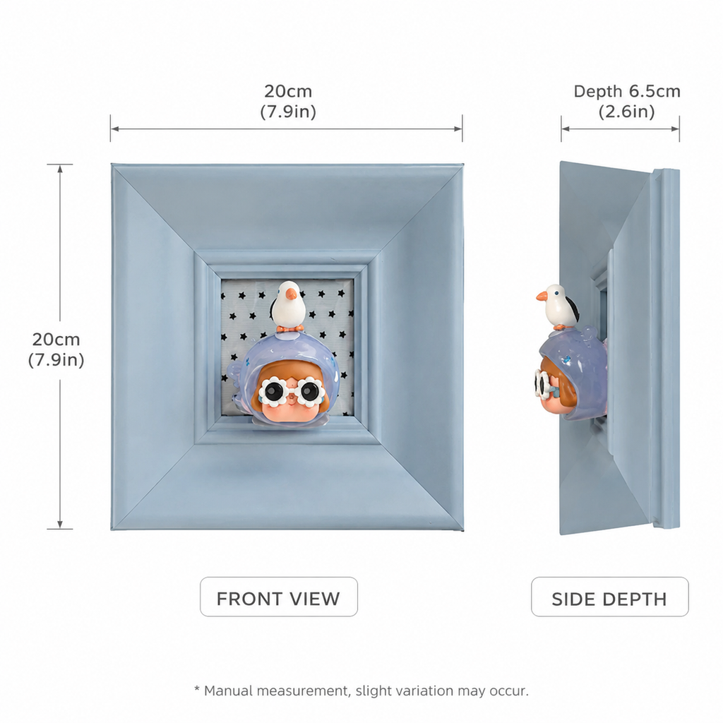 Blue Wall-Mounted Shadow Box Frame | Mini Figure Display Niche | Cute Deep Picture Frame Decor