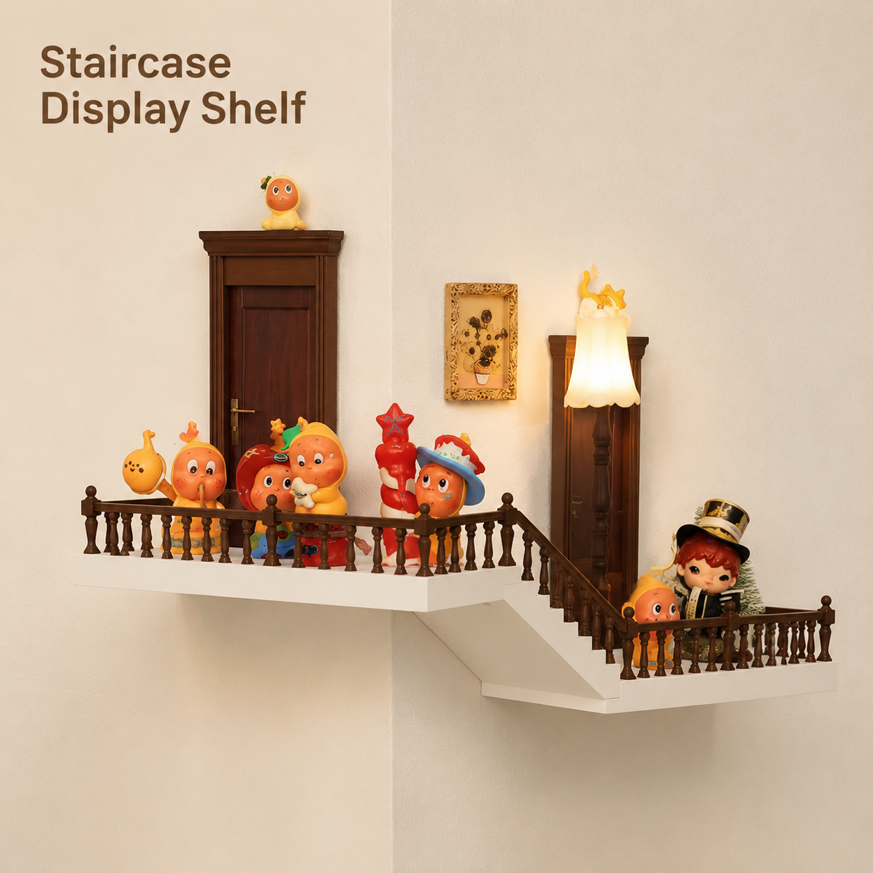 Corner Staircase Wall Display Shelf | Fairytale Banister Figure Shelf | Blind Box Corner Showcase Decor