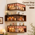 Corner Storefront LED Display Shelf | Wooden Awning Diorama Shelf | Wall Corner Figure Showcase Decor