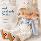 Preppy Striped Overall Doll Outfit | Knit Top + Overalls + Embroidered Cap + Sneakers | Doll Clothes Set
