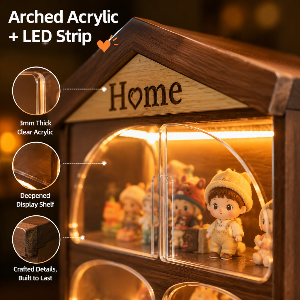 House-Shaped LED Display Cabinet | Floor-Standing Figure Showcase | 5-Tier Dustproof Collection Cabinet