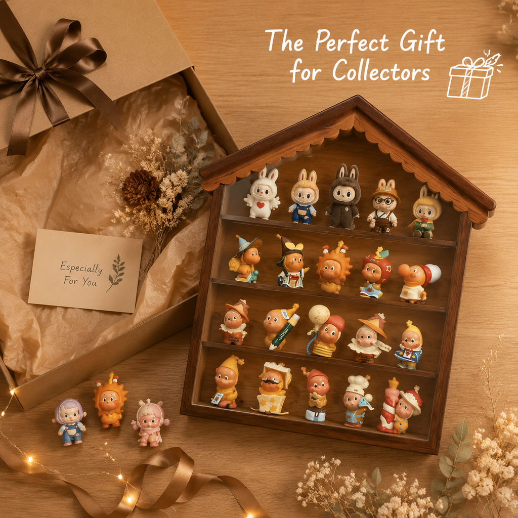 House-Shaped Wooden Display Shelf | 4-Tier Wall-Mounted Figure Showcase | Blind Box Collection Organizer