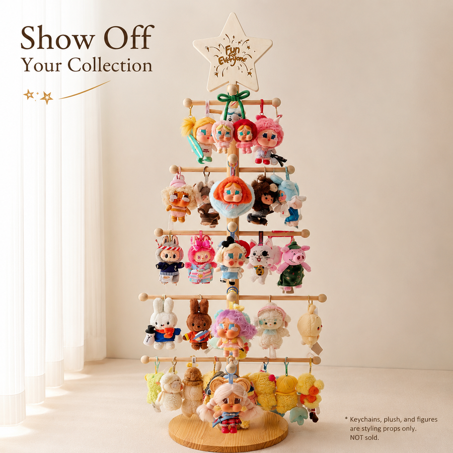 Rotating Wooden Keychain Display Stand | Plush Charm Organizer Tree | Star-Top Collection Showcase