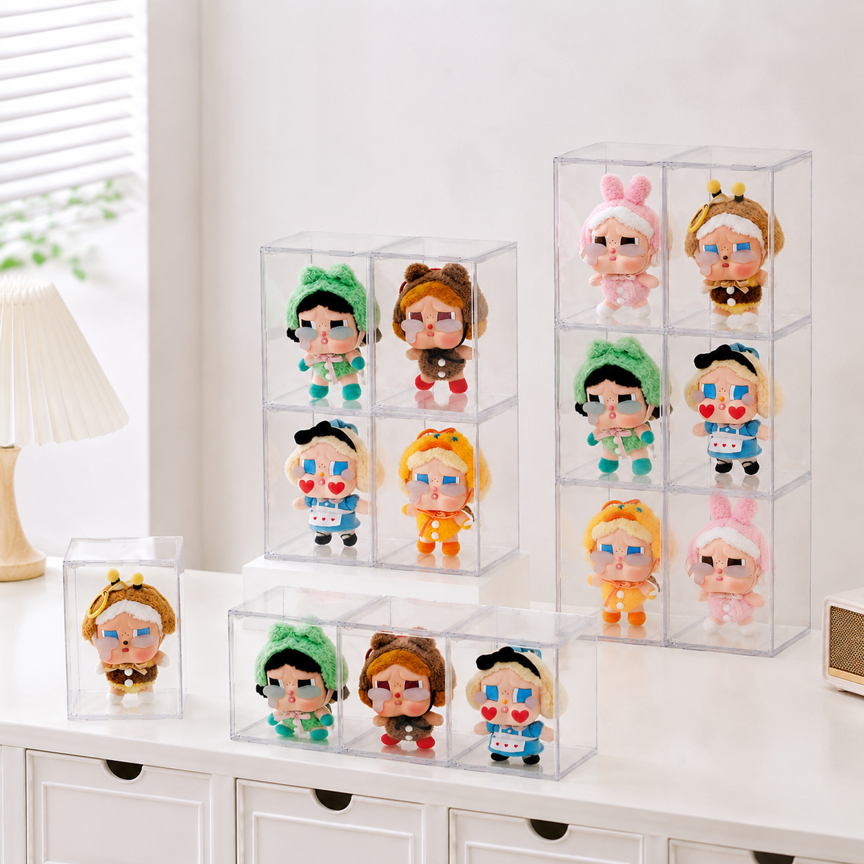 Clear Acrylic Plush Display Case | Stackable Doll Showcase Box | Dustproof Figure Storage Display