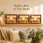 Wooden Storefront Shadow Box Shelf | LED Awning Figure Display | Cozy Wall-Mounted Diorama Decor