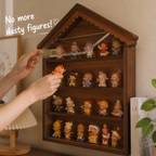House-Shaped Wooden Display Shelf | 4-Tier Wall-Mounted Figure Showcase | Blind Box Collection Organizer