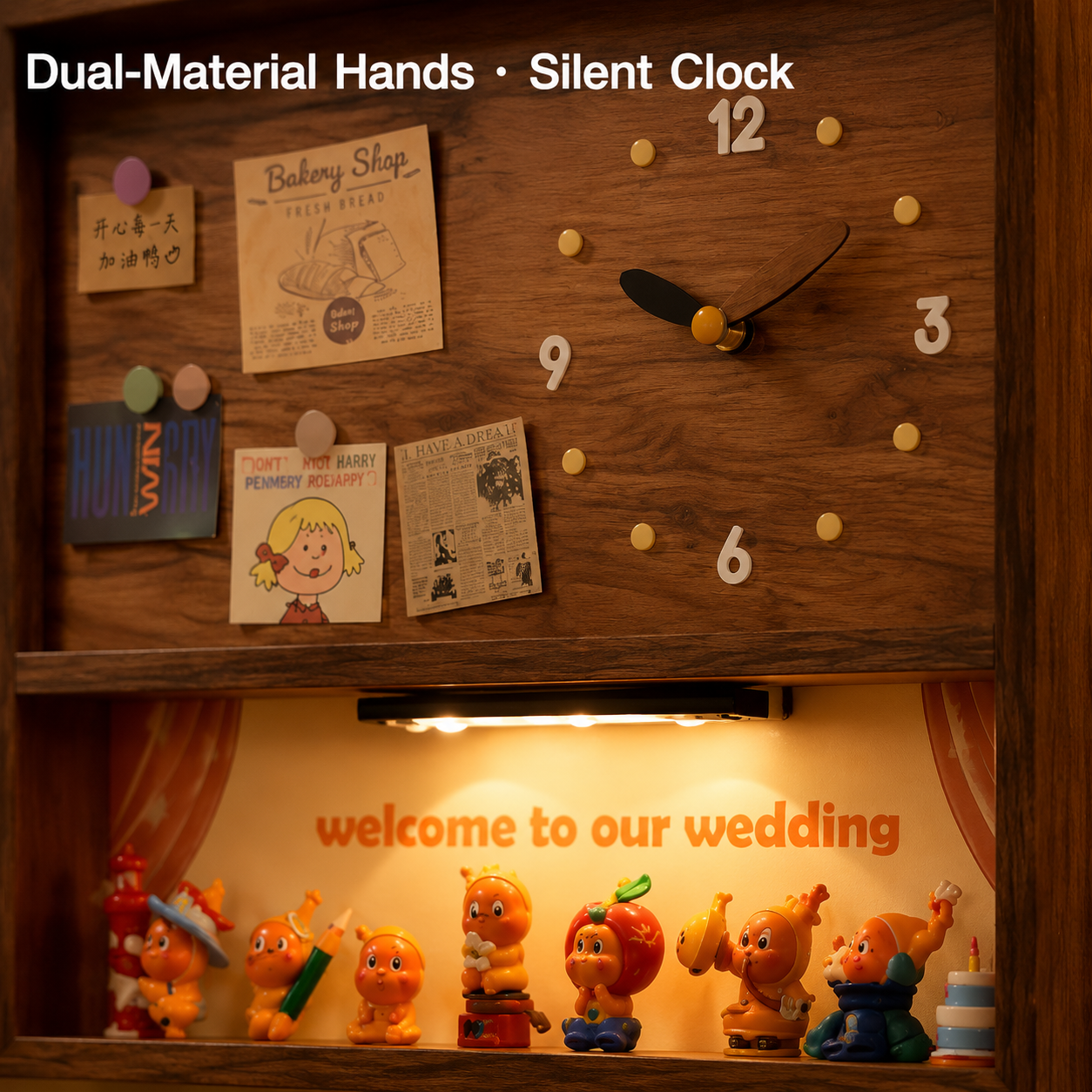 Silent Wall Clock Display Shadow Box | Figure Diorama + Motion LED Light | Meter Box Cover Decor
