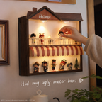 House-Shaped LED Shadow Box Shelf | Home 2-Tier Figure Display | Cozy Wall-Mounted Diorama Decor
