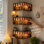 Corner Storefront LED Display Shelf | Wooden Awning Diorama Shelf | Wall Corner Figure Showcase Decor