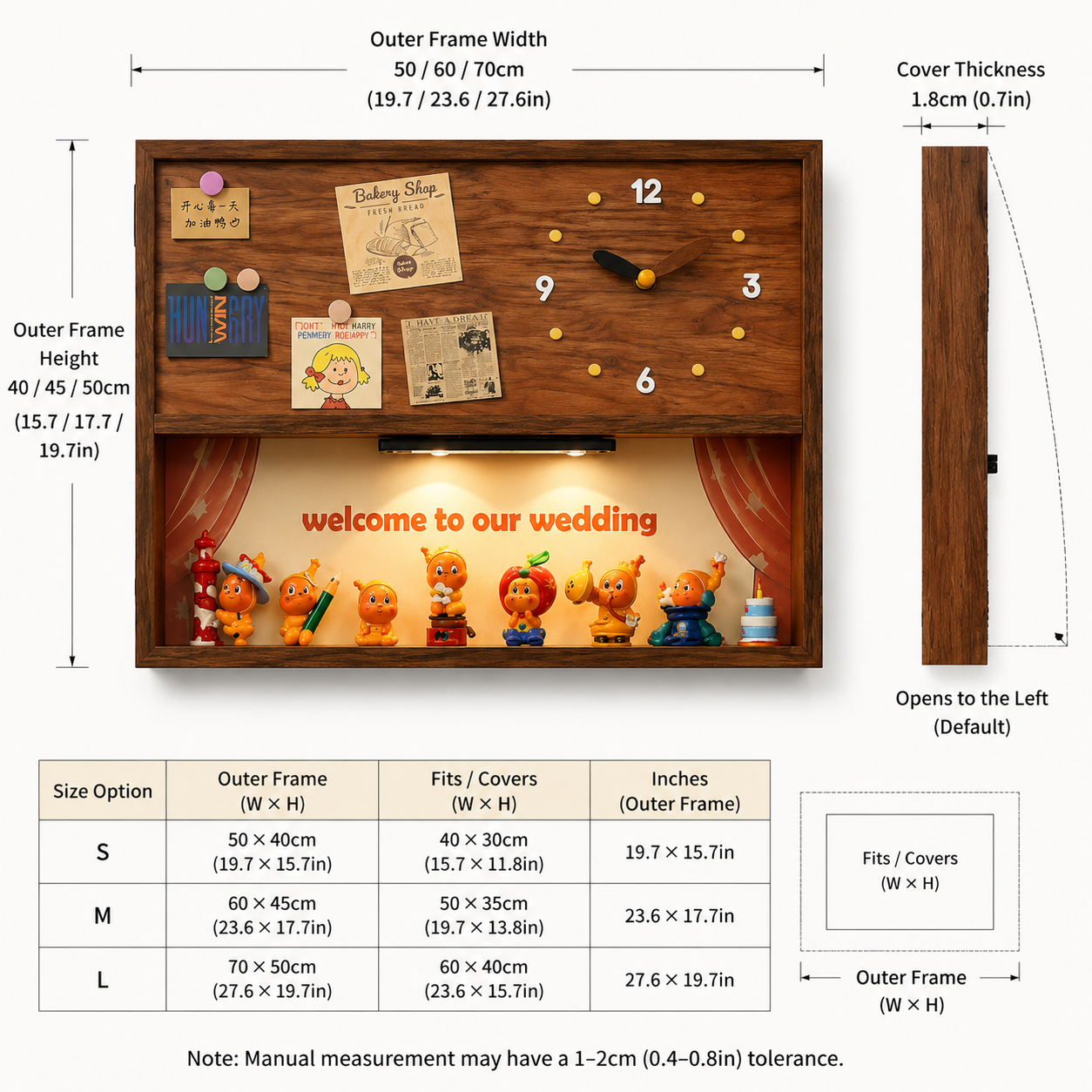 Silent Wall Clock Display Shadow Box | Figure Diorama + Motion LED Light | Meter Box Cover Decor
