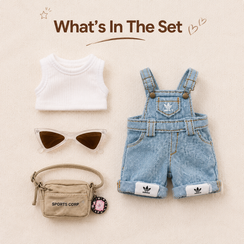Denim Overall Doll Outfit Set | White Tank + Dungarees + Mini Bag | Casual Ball-Jointed Doll Clothes