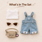 Denim Overall Doll Outfit Set | White Tank + Dungarees + Mini Bag | Casual Ball-Jointed Doll Clothes