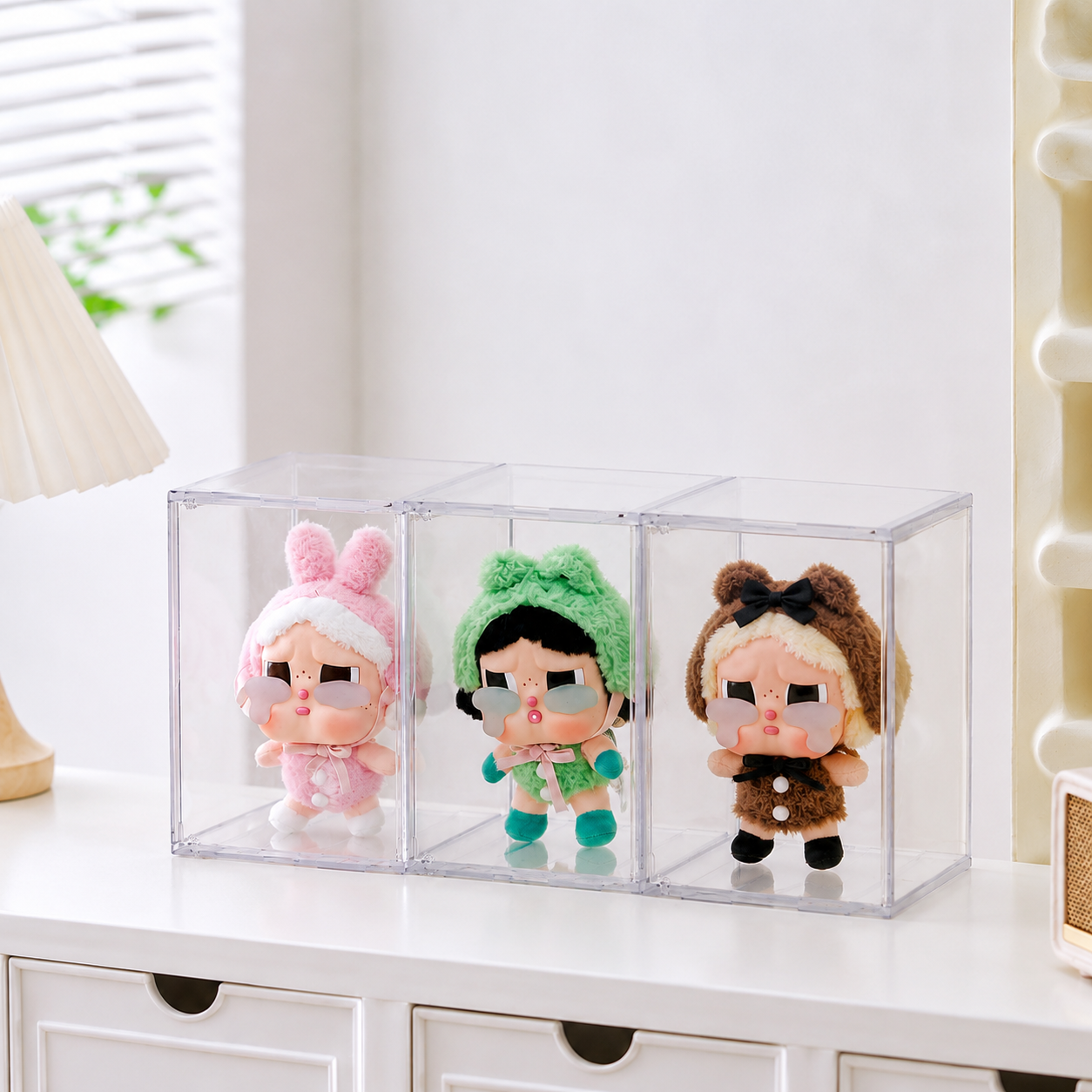 Clear Acrylic Plush Display Case | Stackable Doll Showcase Box | Dustproof Figure Storage Display