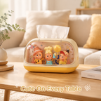 Figure Display Tissue Box Holder | Clear Window Collectible Showcase | Cute Desk Tissue Cover Decor