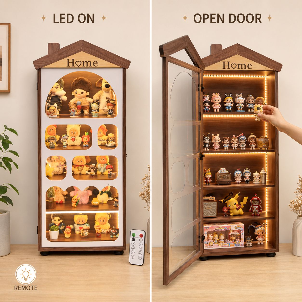House-Shaped LED Display Cabinet | Floor-Standing Figure Showcase | 5-Tier Dustproof Collection Cabinet