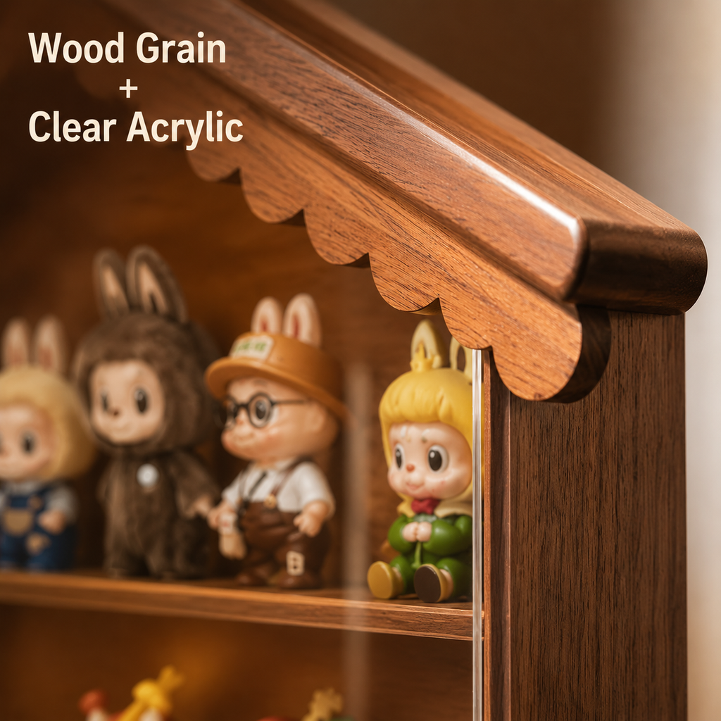 House-Shaped Wooden Display Shelf | 4-Tier Wall-Mounted Figure Showcase | Blind Box Collection Organizer