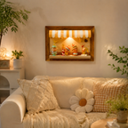 Wooden Storefront Shadow Box Shelf | LED Awning Figure Display | Cozy Wall-Mounted Diorama Decor