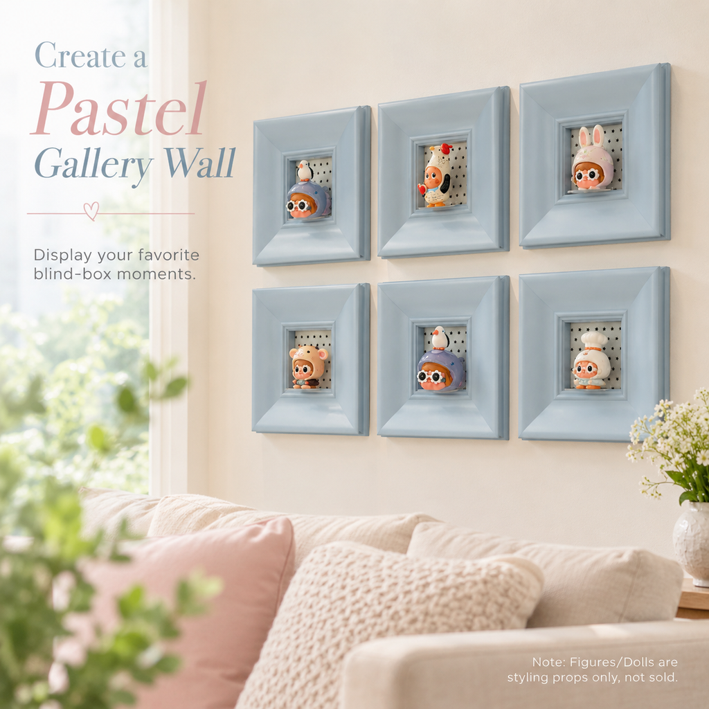 Blue Wall-Mounted Shadow Box Frame | Mini Figure Display Niche | Cute Deep Picture Frame Decor
