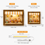 Wooden Storefront Shadow Box Shelf | LED Awning Figure Display | Cozy Wall-Mounted Diorama Decor