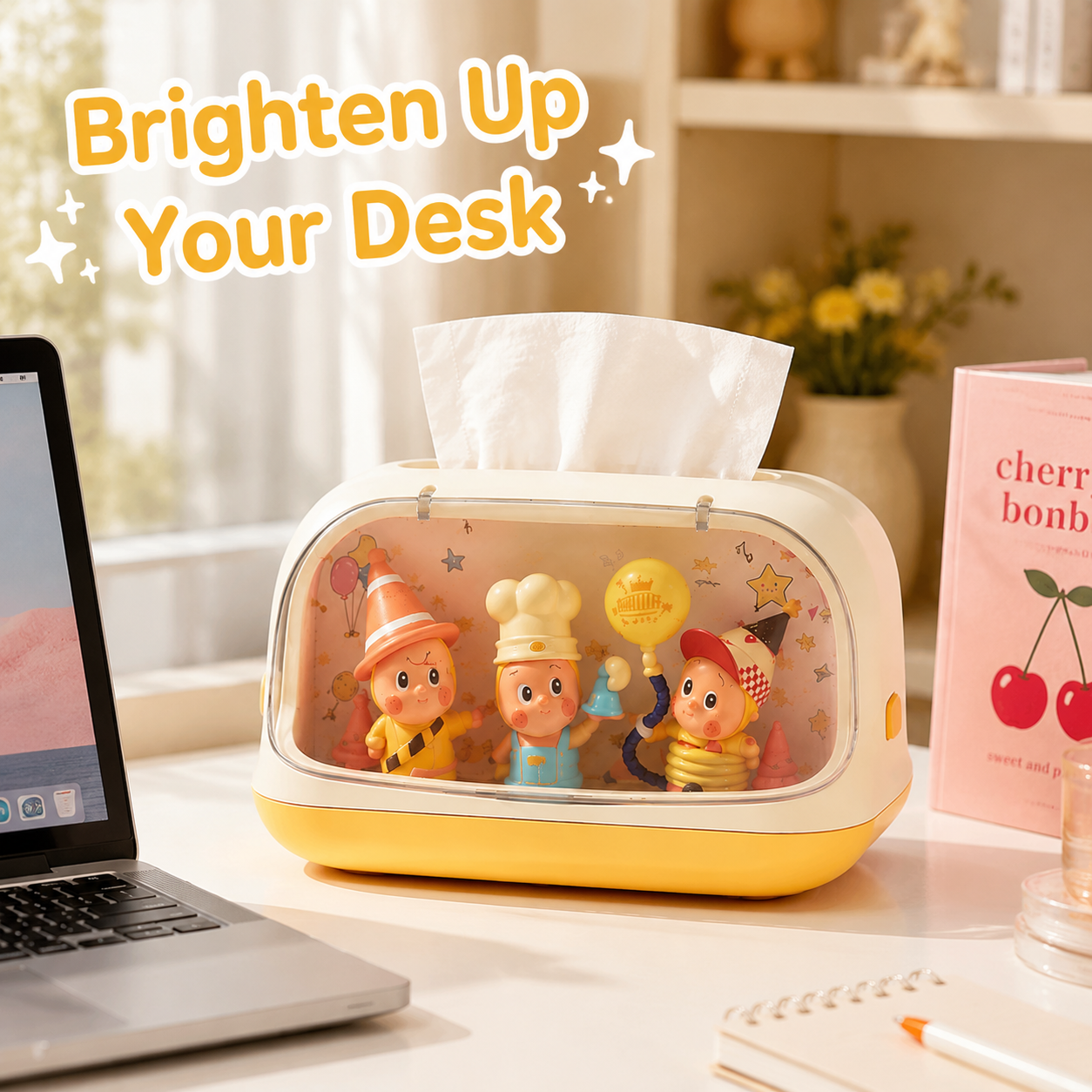 Figure Display Tissue Box Holder | Clear Window Collectible Showcase | Cute Desk Tissue Cover Decor