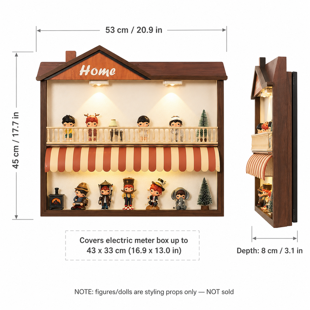 House-Shaped LED Shadow Box Shelf | Home 2-Tier Figure Display | Cozy Wall-Mounted Diorama Decor