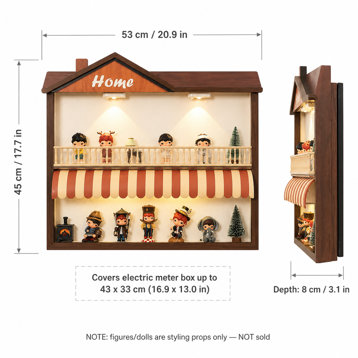 House-Shaped LED Shadow Box Shelf | Home 2-Tier Figure Display | Cozy Wall-Mounted Diorama Decor