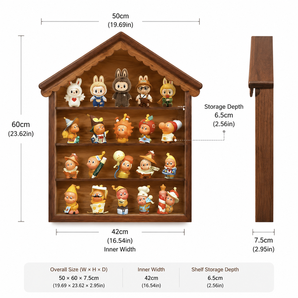 House-Shaped Wooden Display Shelf | 4-Tier Wall-Mounted Figure Showcase | Blind Box Collection Organizer