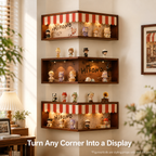 Corner Storefront LED Display Shelf | Wooden Awning Diorama Shelf | Wall Corner Figure Showcase Decor