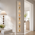 Tall Arched Niche LED Display Shelf | 8-Tier Corner-Wrap Figure Showcase | Vertical Wall-Mounted Collection Decor