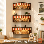 Corner Storefront LED Display Shelf | Wooden Awning Diorama Shelf | Wall Corner Figure Showcase Decor