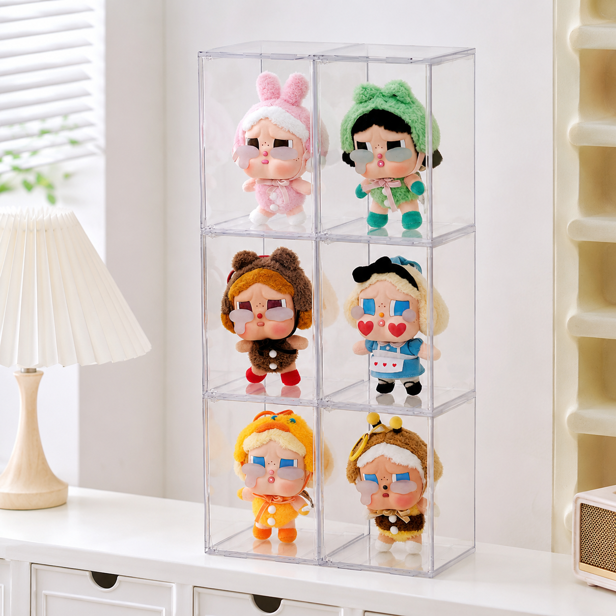 Clear Acrylic Plush Display Case | Stackable Doll Showcase Box | Dustproof Figure Storage Display