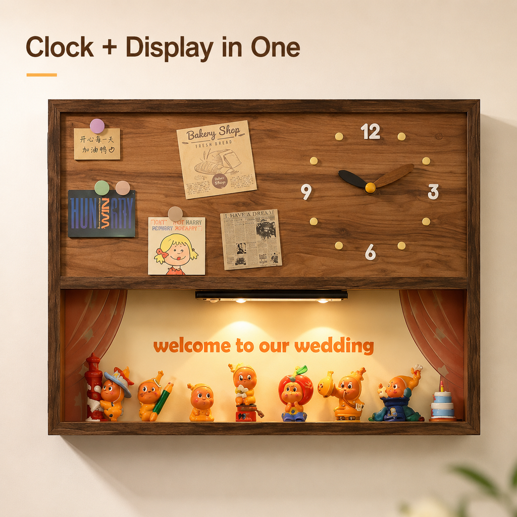 Silent Wall Clock Display Shadow Box | Figure Diorama + Motion LED Light | Meter Box Cover Decor